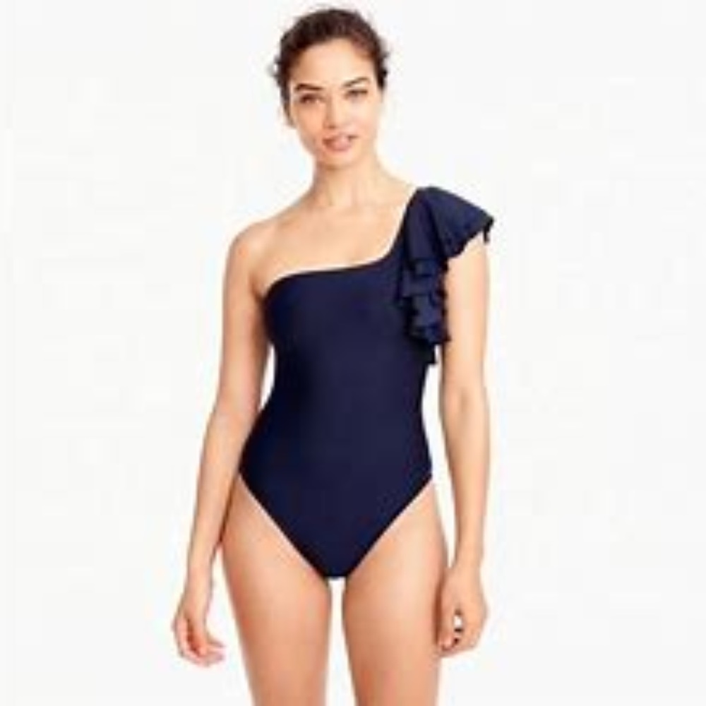J Crew Ruffle Shoulder One Piece Swimsuit Bathing
